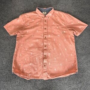 Vans Mens Large Classic Fit Pineapple Skull Print Button Down Shirt Salmon Pink